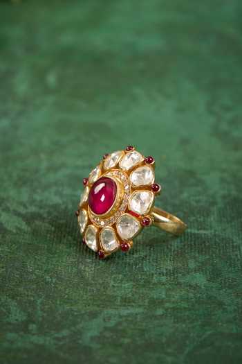 Kaari_White Stones, Crystals, Devika Polki Ring _Online_at_Aza_Fashions