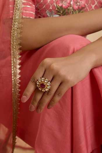 Buy_Kaari_White Stones, Crystals, Devika Polki Ring _at_Aza_Fashions
