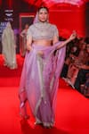 Buy_Itrh_Lilac Silk Organza Beads, Pearls, Zari, Stones Indulekha Saree Set With Veil _at_Aza_Fashions