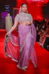 Itrh_Lilac Silk Organza Beads, Pearls, Zari, Stones Indulekha Saree Set With Veil _Online_at_Aza_Fashions