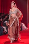 Shop_Itrh_Brown Organza, Silk Beads, Stones, Zari Sweetheart Varnika Saree With Blouse _at_Aza_Fashions