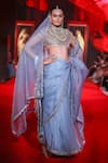 Buy_Itrh_Blue Silk Organza Beads, Zari, Stones High Neck Neelambara Saree With Blouse _Online_at_Aza_Fashions