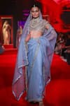 Buy_Itrh_Blue Silk Organza Beads, Zari, Stones High Neck Neelambara Saree With Blouse _at_Aza_Fashions