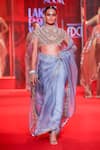 Shop_Itrh_Blue Silk Organza Beads, Zari, Stones High Neck Neelambara Saree With Blouse _at_Aza_Fashions