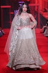 Itrh_Ivory Organza, Net, Velvet, Brocade, Cotton Rajbaraat Lehenga Set With Veil _at_Aza_Fashions