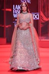 Shop_Itrh_Pink Organza, Velvet Sequins, Stones, Mirrors Mrigakshi Embellished Lehenga Set _Online_at_Aza_Fashions