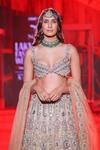 Itrh_Blush Organza, Net, Velvet Stones, Mrigakshi Embellished Lehenga Set With Veil _Online_at_Aza_Fashions