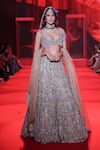 Shop_Itrh_Blush Organza, Net, Velvet Stones, Mrigakshi Embellished Lehenga Set With Veil _at_Aza_Fashions