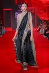 Buy_Itrh_Black Velvet Zari, Mirrors, Gota Patti Maharani Saree And Bralette Set _at_Aza_Fashions