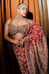 Shop_Itrh_Red Silk, Organza, Net, Shantoon, Jamawaar Sequins, Zari, Rajeshwari Saree _Online_at_Aza_Fashions