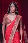 Itrh_Red Silk Organza, Brocade, Shantoon Vamika Jamawaar Saree With Blouse _Online_at_Aza_Fashions
