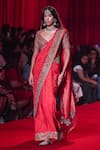 Shop_Itrh_Red Silk Organza, Brocade, Shantoon Vamika Jamawaar Saree With Blouse _at_Aza_Fashions