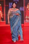 Shop_Itrh_Blue Silk, Organza, Net, Brocade, Shantoon Neelambari Jamawaar Saree With Blouse _at_Aza_Fashions