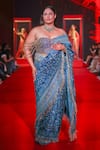 Buy_Itrh_Blue Silk, Organza, Net, Brocade, Shantoon Neelambari Jamawaar Saree With Blouse _at_Aza_Fashions
