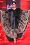 Itrh_Black Velvet Embroidery, Zari, Mirrors, Chains V-neck Ratrangini Work Kaftan _Online_at_Aza_Fashions