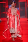 Buy_Itrh_Red Cotton, Organza, Velvet, Brocade Embroidery, Zari, Lohita Kurta Pant Set _at_Aza_Fashions