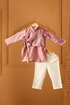 Buy_Casa Ninos_Pink Tissue Rose Angrakha Kurta Set _at_Aza_Fashions