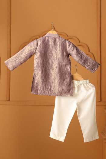 Shop_Casa Ninos_Purple Tissue Amethyst Pintuck Kurta Set _at_Aza_Fashions