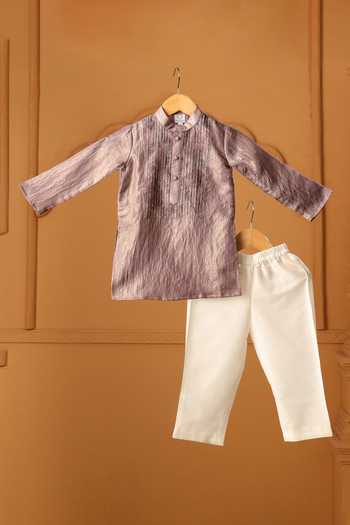 Buy_Casa Ninos_Purple Tissue Amethyst Pintuck Kurta Set _at_Aza_Fashions