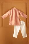 Shop_Casa Ninos_Peach Tissue Noor Kurta Pant Set _at_Aza_Fashions