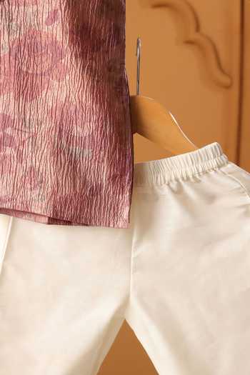 Casa Ninos_Pink Silk, Tissue Rosewood Crushed Kurta Set _Online_at_Aza_Fashions