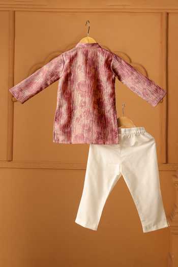 Shop_Casa Ninos_Pink Silk, Tissue Rosewood Crushed Kurta Set _at_Aza_Fashions