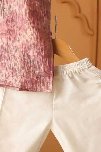 Shop_Casa Ninos_Pink Silk, Tissue Rosewood Crushed Kurta Set _Online_at_Aza_Fashions