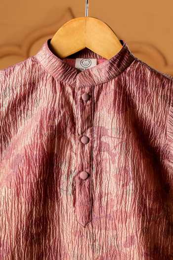 Buy_Casa Ninos_Pink Silk, Tissue Rosewood Crushed Kurta Set 