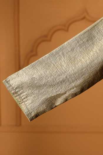 Buy_Casa Ninos_Olive Green Tissue Aura Side Knot Kurta Set _Online_at_Aza_Fashions