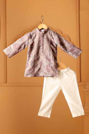 Buy_Casa Ninos_Purple Tissue Amethyst Bloom Pintuck Kurta Set _at_Aza_Fashions