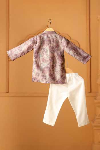 Shop_Casa Ninos_Purple Tissue Amethyst Bloom Pintuck Kurta Set _at_Aza_Fashions