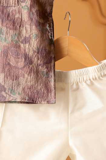 Casa Ninos_Purple Tissue Amethyst Bloom Pintuck Kurta Set _Online_at_Aza_Fashions