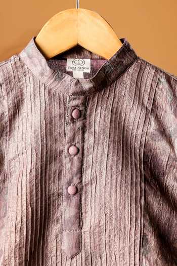 Shop_Casa Ninos_Purple Tissue Amethyst Bloom Pintuck Kurta Set _Online_at_Aza_Fashions