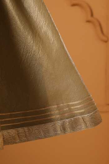 Buy_Casa Ninos_Gold Tissue Zari, Tassels Zeenat Wrap Angrakha Kurta And Dupatta Set _Online_at_Aza_Fashions