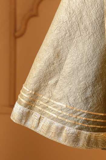 Buy_Casa Ninos_Gold Tissue Zari, Tassels Zeenat Wrap Angrakha Kurta And Dupatta Set 