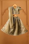 Shop_Casa Ninos_Gold Silk, Tissue Mirrors Olive Lehenga Set _at_Aza_Fashions