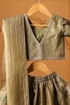 Casa Ninos_Gold Silk, Tissue Mirrors Olive Lehenga Set _at_Aza_Fashions