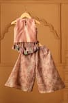 Shop_Casa Ninos_Peach Tissue Mirrors, Tassels Blush Layered Top And Palazzo Set _at_Aza_Fashions