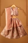 Shop_Casa Ninos_Peach Tissue Tassels Blush Pink Reversible Bow Lehenga Set _at_Aza_Fashions