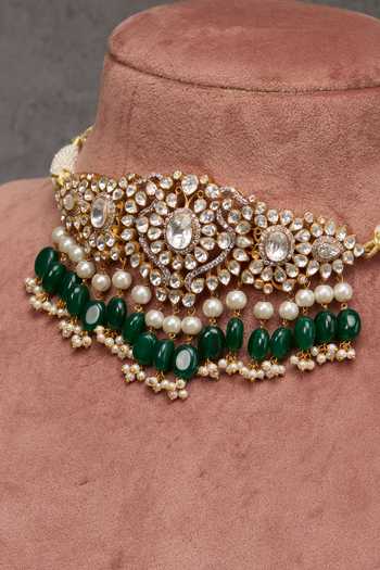 Buy_Kaari_Green Beads, Pearls, Stones Briza Polki Choker Set 