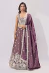 Shop_Samyukta Singhania_Purple Tissue Embroidery, Sequins, Zari, Stones Sweetheart Neck Lehenga Set _Online_at_Aza_Fashions