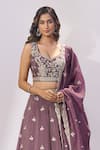 Buy_Samyukta Singhania_Purple Tissue Embroidery, Sequins, Zari, Stones Sweetheart Neck Lehenga Set 