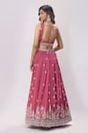 Shop_Samyukta Singhania_Rose Gold Silk Embroidery, Sequins, Beads, Tassels V-neck Lehenga Set _at_Aza_Fashions