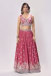 Samyukta Singhania_Rose Gold Silk Embroidery, Sequins, Beads, Tassels V-neck Lehenga Set _Online_at_Aza_Fashions