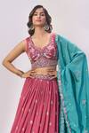 Shop_Samyukta Singhania_Rose Gold Silk Embroidery, Sequins, Beads, Tassels V-neck Lehenga Set _Online_at_Aza_Fashions