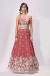 Buy_Samyukta Singhania_Rose Gold Tissue Embroidery, Sequins, Stones Sweetheart Neck Floral Lehenga Set _Online_at_Aza_Fashions