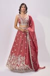 Samyukta Singhania_Rose Gold Tissue Embroidery, Sequins, Stones Sweetheart Neck Floral Lehenga Set _at_Aza_Fashions