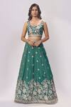 Buy_Samyukta Singhania_Green Tissue Embroidery, Sequins, Zari, Stones Sweetheart Neck Lehenga Set _Online_at_Aza_Fashions