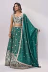 Shop_Samyukta Singhania_Green Tissue Embroidery, Sequins, Zari, Stones Sweetheart Neck Lehenga Set _Online_at_Aza_Fashions