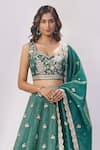 Samyukta Singhania_Green Tissue Embroidery, Sequins, Zari, Stones Sweetheart Neck Lehenga Set _at_Aza_Fashions
